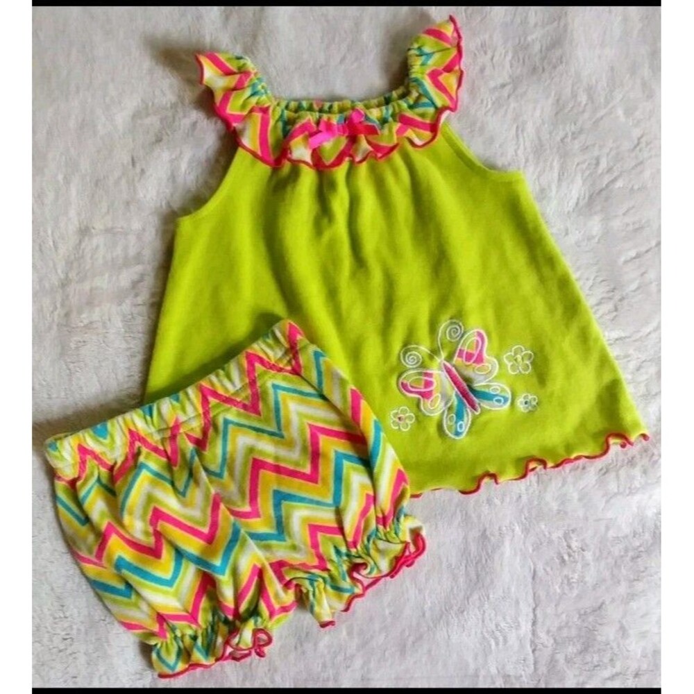 shirt shorts 0 to 3 month Girls KidGets tank bloomers outfit Lime Butterfly Baby
